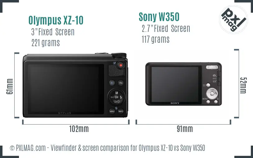 Olympus XZ-10 vs Sony W350 Screen and Viewfinder comparison