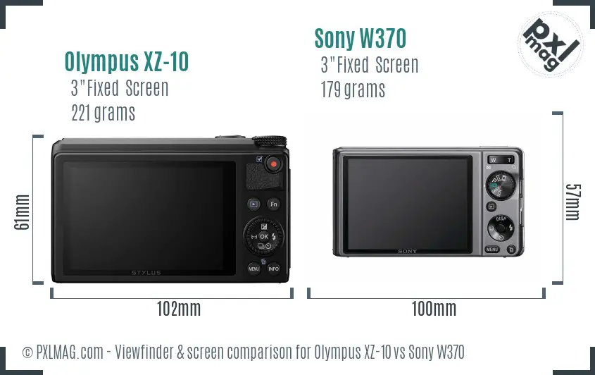 Olympus XZ-10 vs Sony W370 Screen and Viewfinder comparison