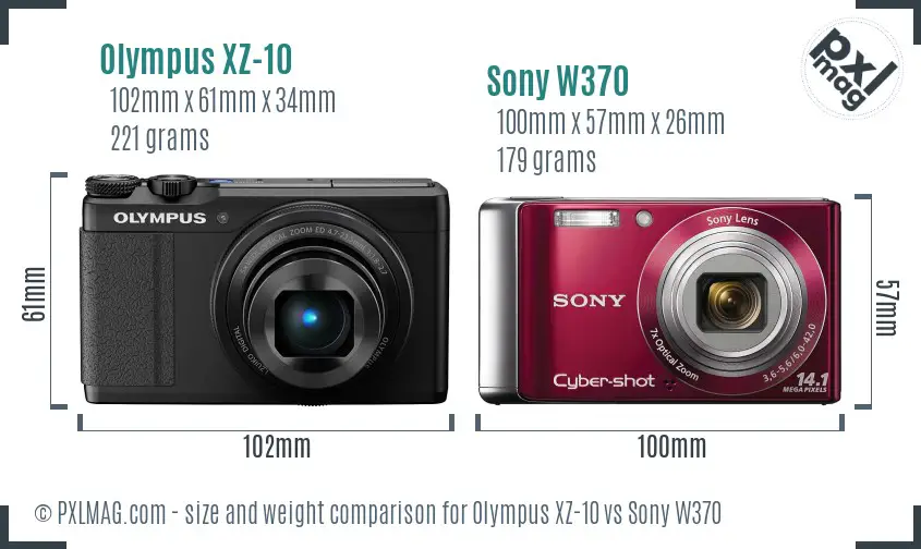 Olympus XZ-10 vs Sony W370 size comparison