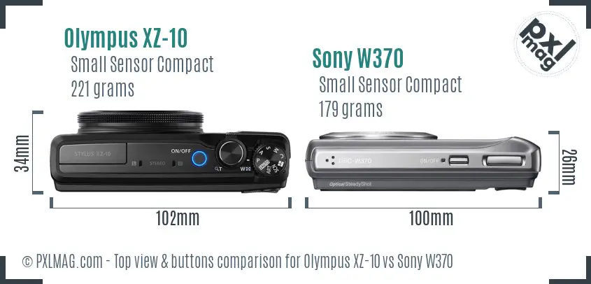 Olympus XZ-10 vs Sony W370 top view buttons comparison