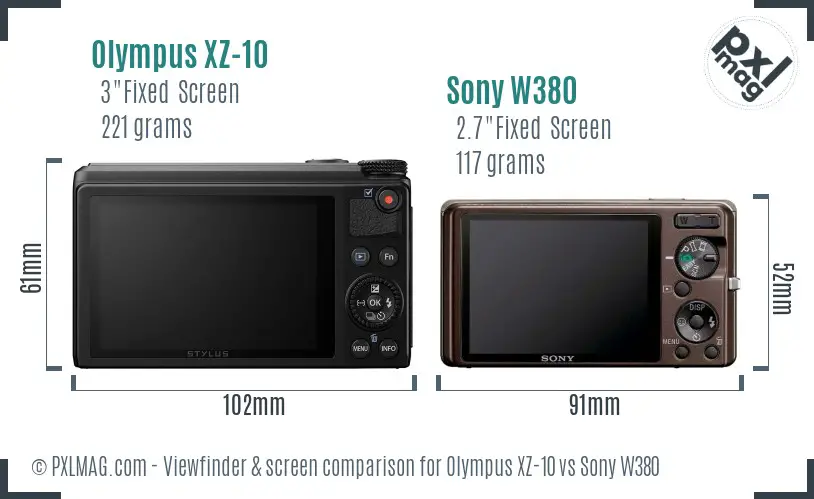 Olympus XZ-10 vs Sony W380 Screen and Viewfinder comparison