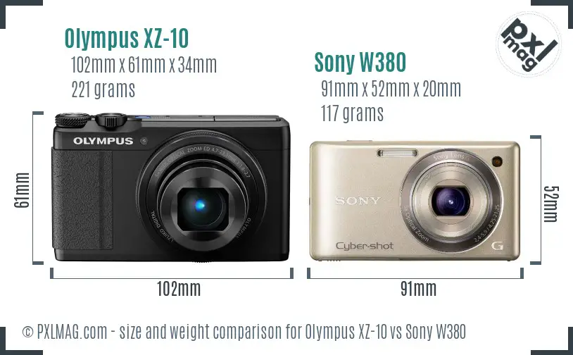 Olympus XZ-10 vs Sony W380 size comparison