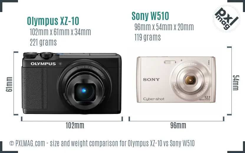 Olympus XZ-10 vs Sony W510 size comparison