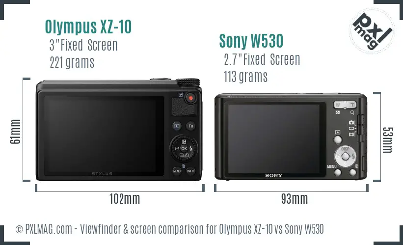 Olympus XZ-10 vs Sony W530 Screen and Viewfinder comparison