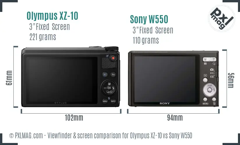 Olympus XZ-10 vs Sony W550 Screen and Viewfinder comparison Olympus XZ-10 vs Sony W550 Screen and Viewfinder comparison