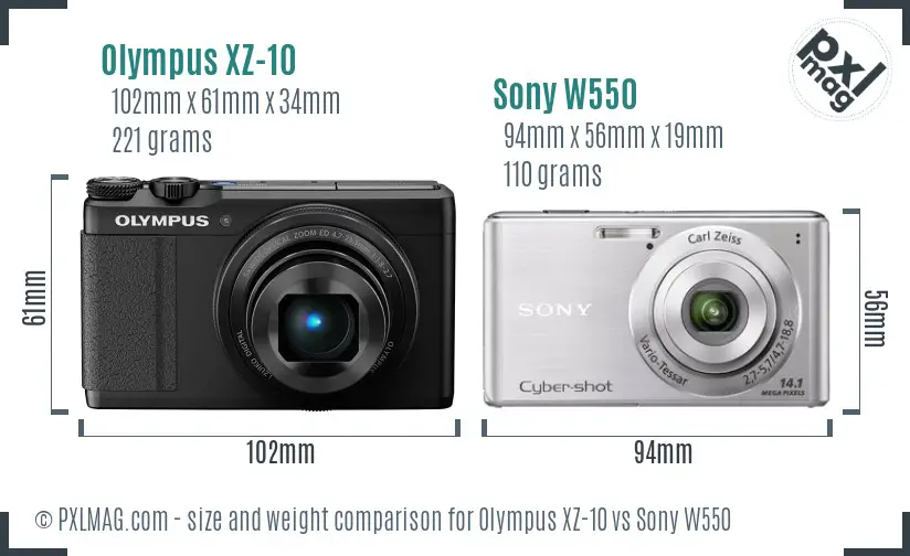 Olympus XZ-10 vs Sony W550 size comparison Olympus XZ-10 vs Sony W550 size comparison