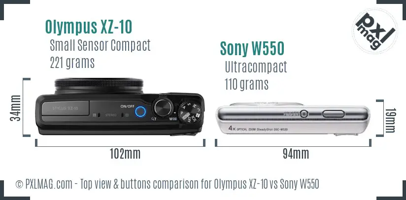 Olympus XZ-10 vs Sony W550 top view buttons comparison Olympus XZ-10 vs Sony W550 top view buttons comparison