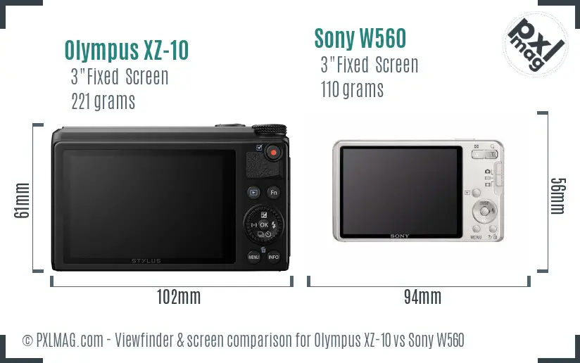 Olympus XZ-10 vs Sony W560 Screen and Viewfinder comparison