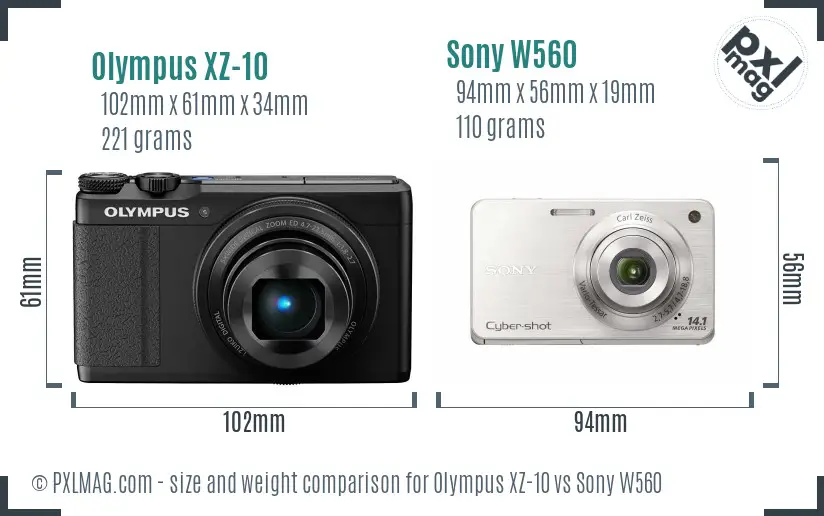 Olympus XZ-10 vs Sony W560 size comparison