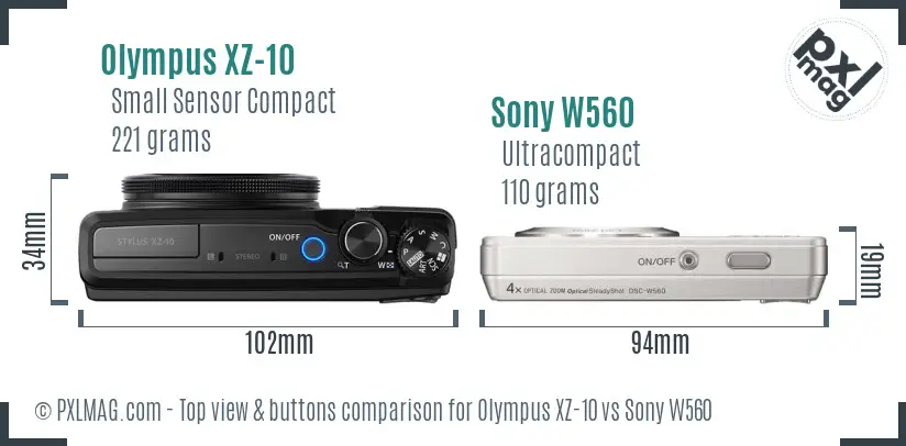 Olympus XZ-10 vs Sony W560 top view buttons comparison