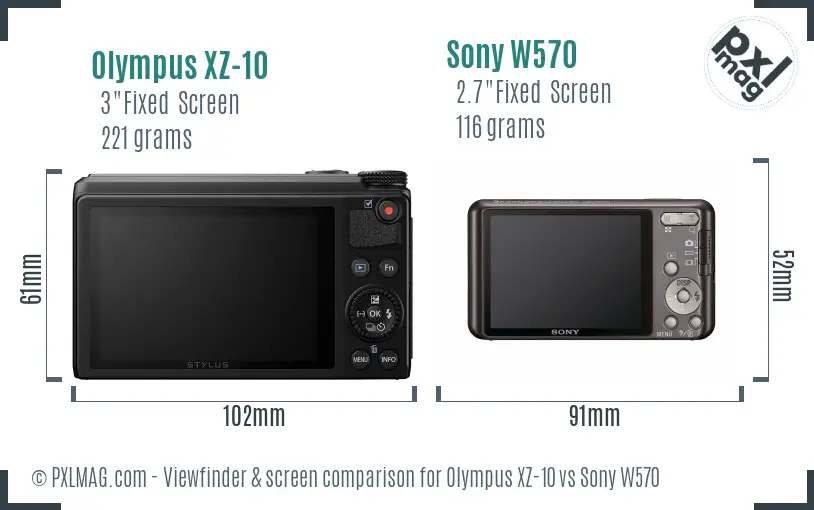 Olympus XZ-10 vs Sony W570 Screen and Viewfinder comparison