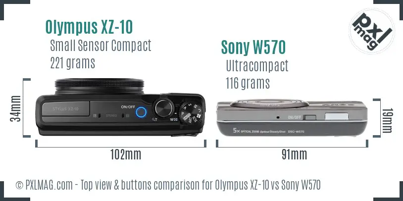 Olympus XZ-10 vs Sony W570 top view buttons comparison