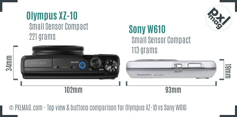 Olympus XZ-10 vs Sony W610 top view buttons comparison
