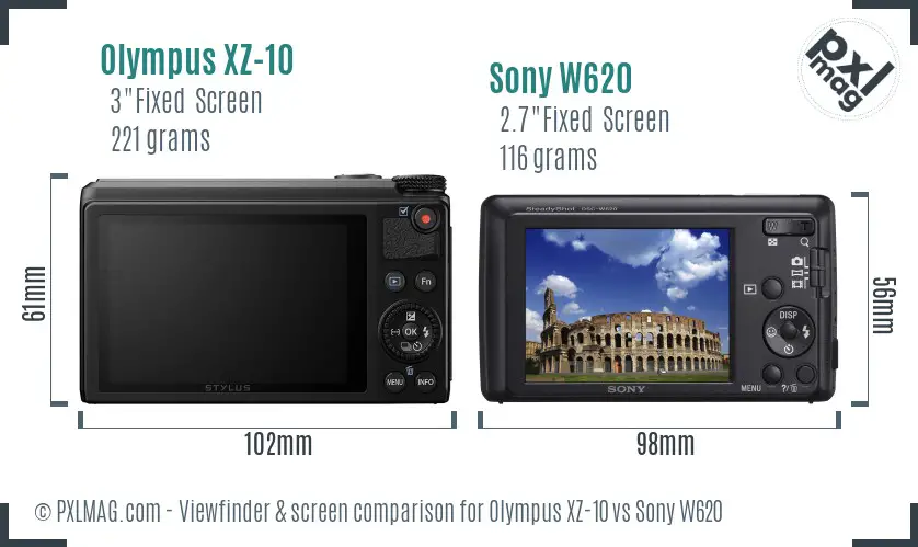 Olympus XZ-10 vs Sony W620 Screen and Viewfinder comparison