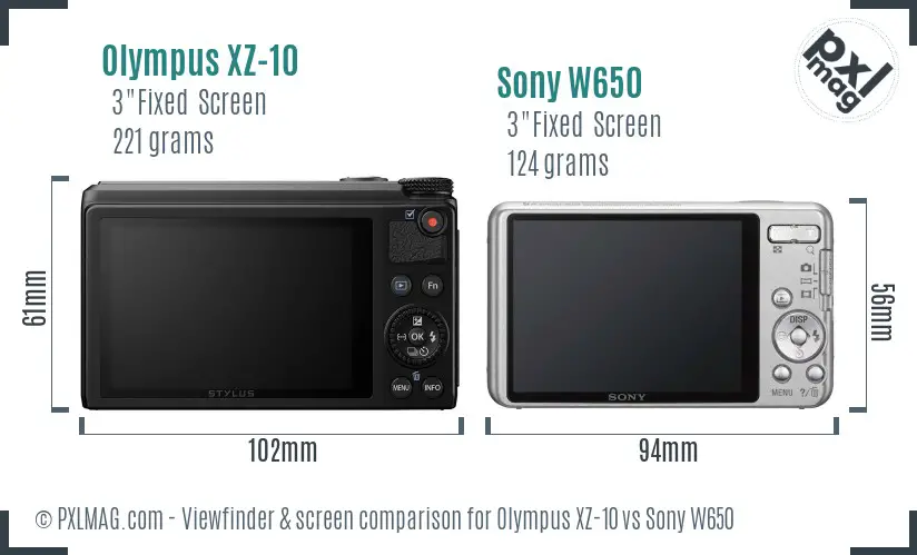 Olympus XZ-10 vs Sony W650 Screen and Viewfinder comparison