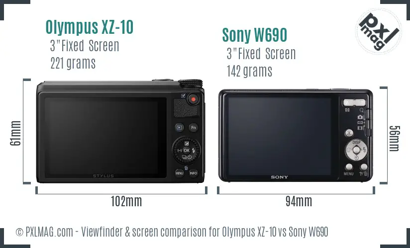 Olympus XZ-10 vs Sony W690 Screen and Viewfinder comparison