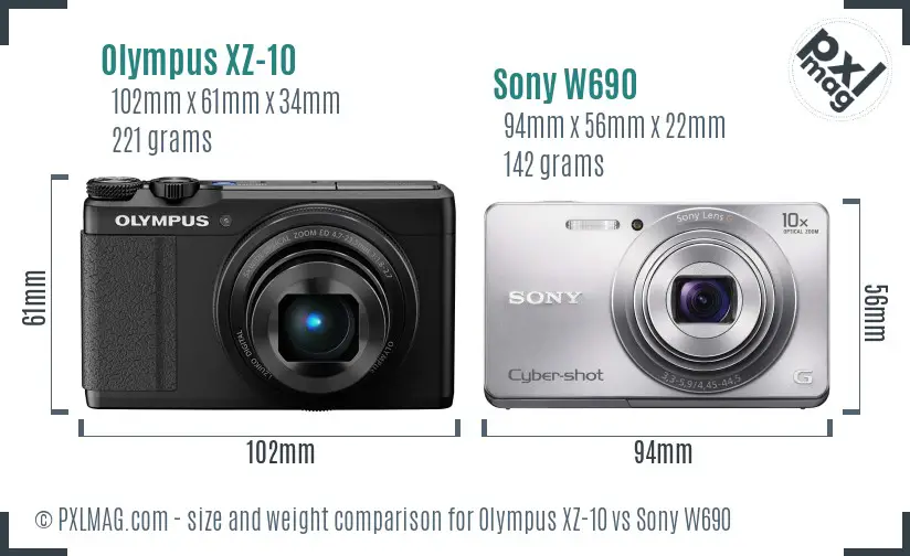 Olympus XZ-10 vs Sony W690 size comparison