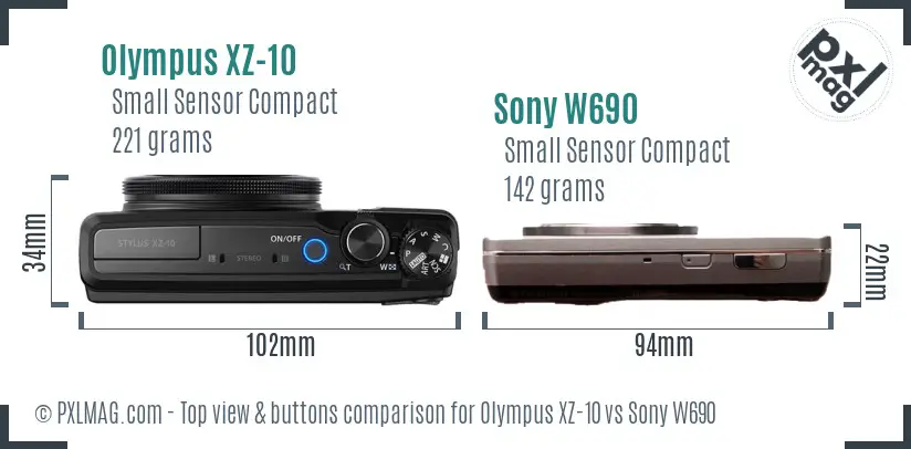Olympus XZ-10 vs Sony W690 top view buttons comparison