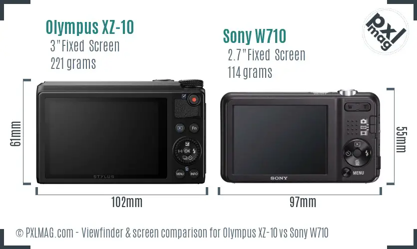 Olympus XZ-10 vs Sony W710 Screen and Viewfinder comparison