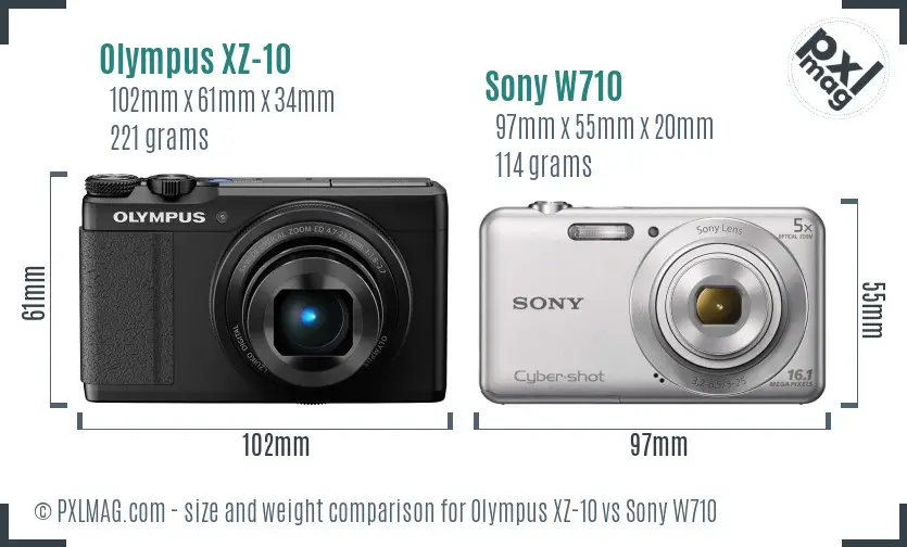 Olympus XZ-10 vs Sony W710 size comparison