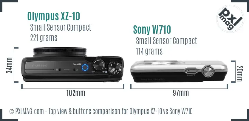 Olympus XZ-10 vs Sony W710 top view buttons comparison