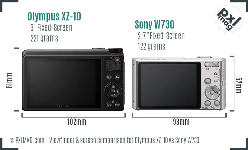 Olympus XZ-10 vs Sony W730 Screen and Viewfinder comparison