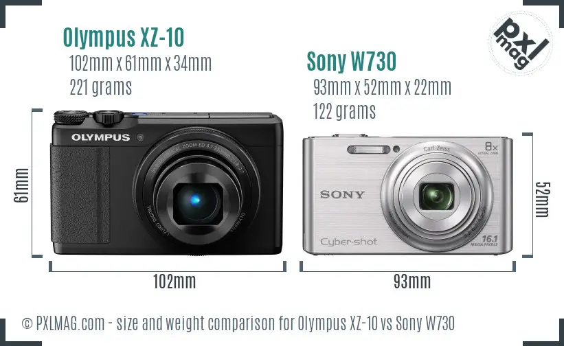 Olympus XZ-10 vs Sony W730 size comparison