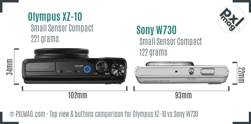 Olympus XZ-10 vs Sony W730 top view buttons comparison