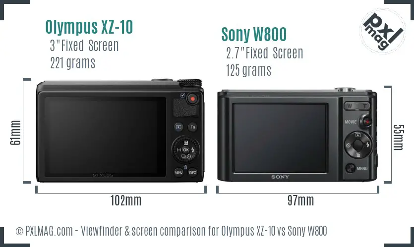 Olympus XZ-10 vs Sony W800 Screen and Viewfinder comparison