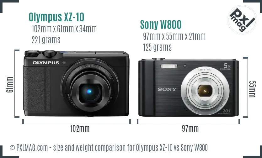 Olympus XZ-10 vs Sony W800 size comparison