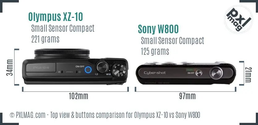 Olympus XZ-10 vs Sony W800 top view buttons comparison