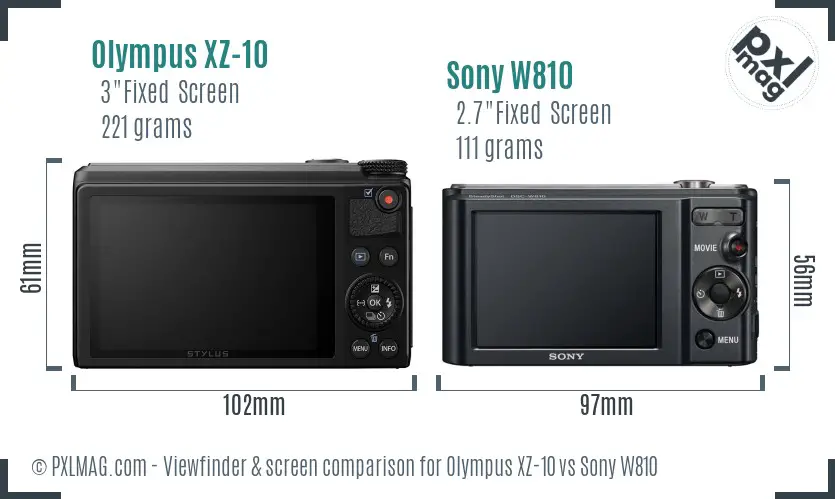 Olympus XZ-10 vs Sony W810 Screen and Viewfinder comparison