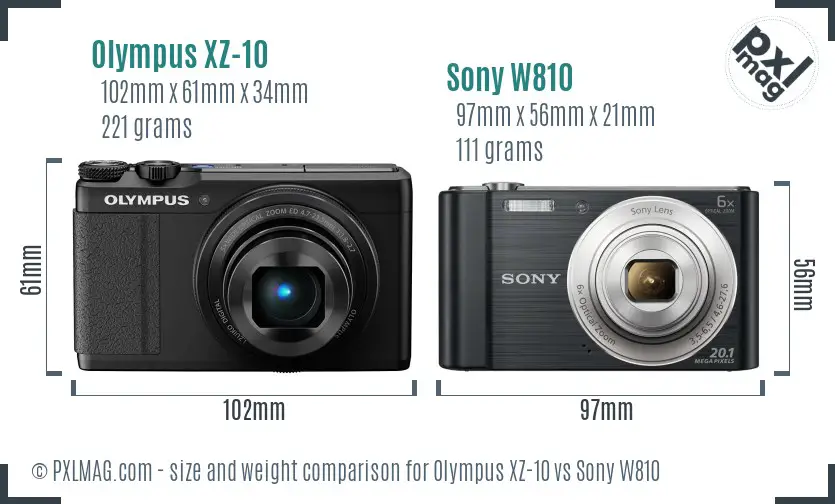 Olympus XZ-10 vs Sony W810 size comparison