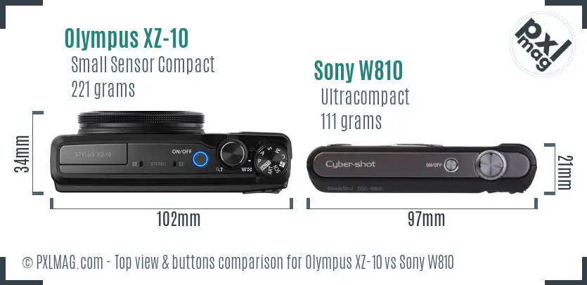 Olympus XZ-10 vs Sony W810 top view buttons comparison