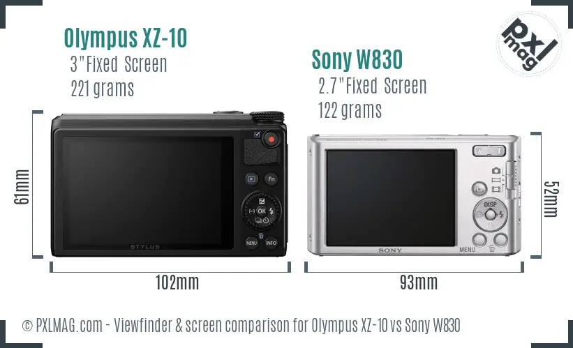 Olympus XZ-10 vs Sony W830 Screen and Viewfinder comparison
