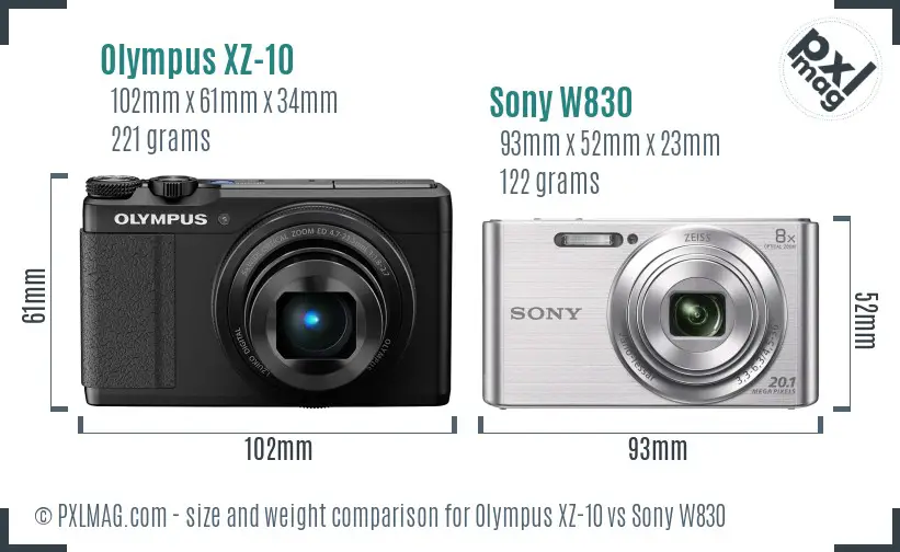 Olympus XZ-10 vs Sony W830 size comparison