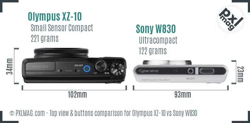 Olympus XZ-10 vs Sony W830 top view buttons comparison