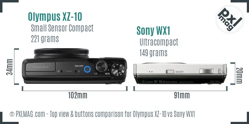 Olympus XZ-10 vs Sony WX1 top view buttons comparison