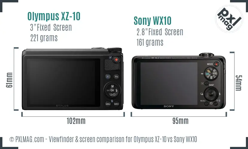 Olympus XZ-10 vs Sony WX10 Screen and Viewfinder comparison