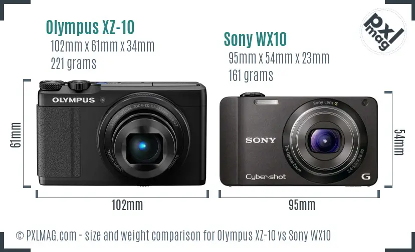 Olympus XZ-10 vs Sony WX10 size comparison