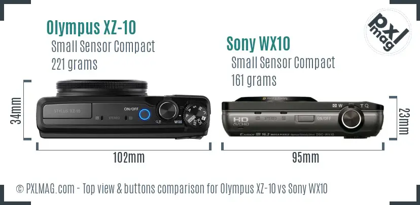 Olympus XZ-10 vs Sony WX10 top view buttons comparison