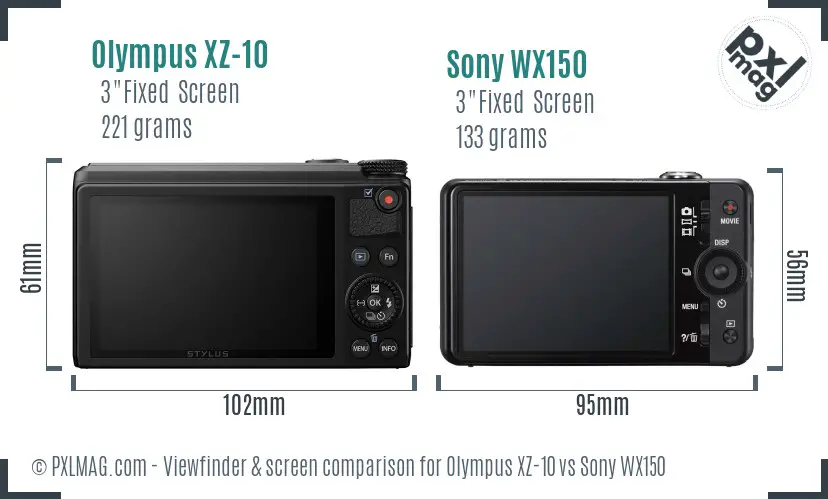 Olympus XZ-10 vs Sony WX150 Screen and Viewfinder comparison