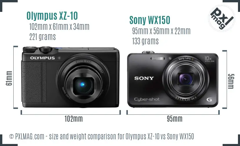 Olympus XZ-10 vs Sony WX150 size comparison
