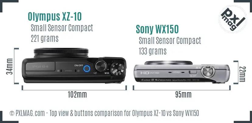 Olympus XZ-10 vs Sony WX150 top view buttons comparison