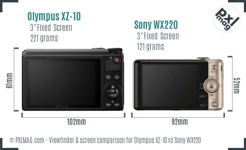 Olympus XZ-10 vs Sony WX220 Screen and Viewfinder comparison