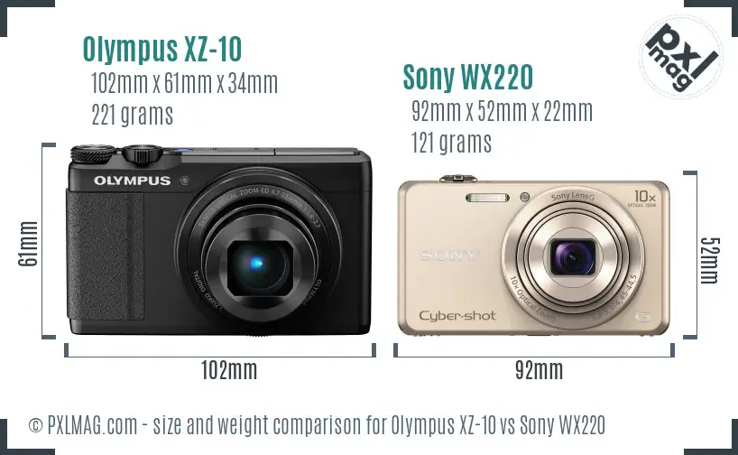 Olympus XZ-10 vs Sony WX220 size comparison