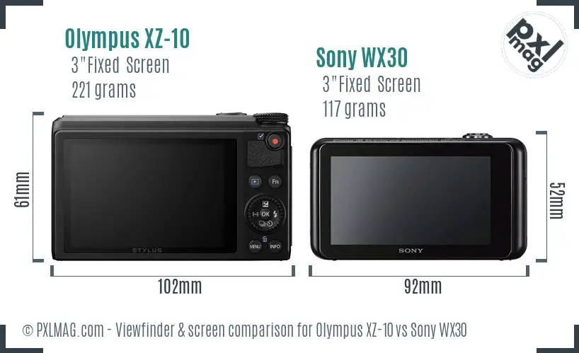 Olympus XZ-10 vs Sony WX30 Screen and Viewfinder comparison