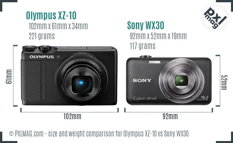 Olympus XZ-10 vs Sony WX30 size comparison