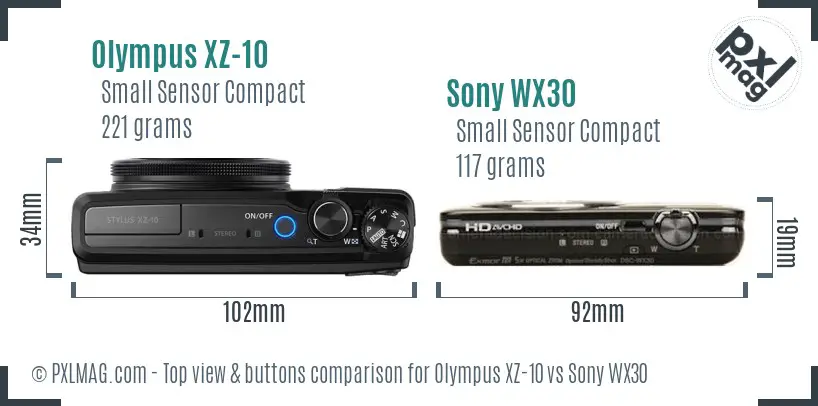 Olympus XZ-10 vs Sony WX30 top view buttons comparison