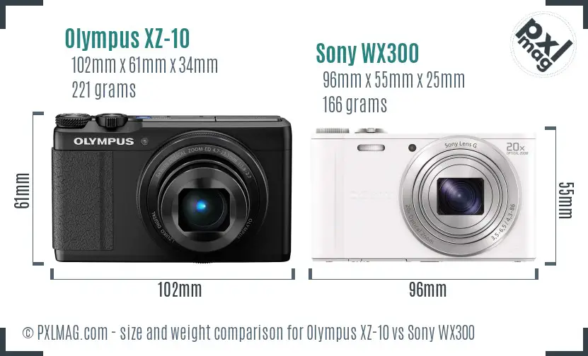 Olympus XZ-10 vs Sony WX300 size comparison